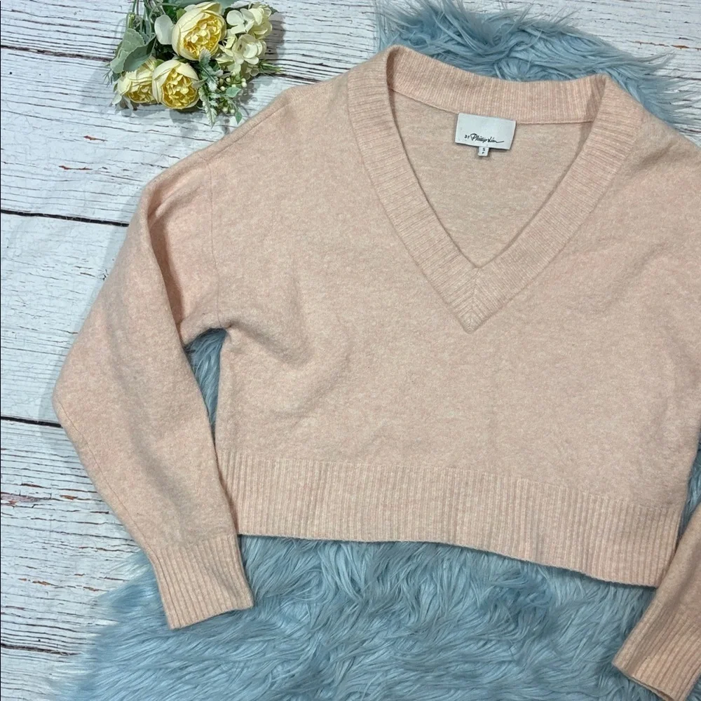 3.1 Phillip Lim Pale Pink V-neck Cropped Sweater